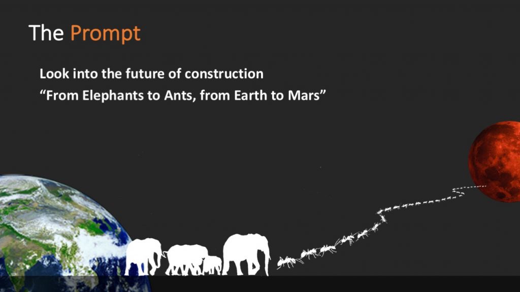 The prompt; From Elephants to Ants, from Earth to Mars.