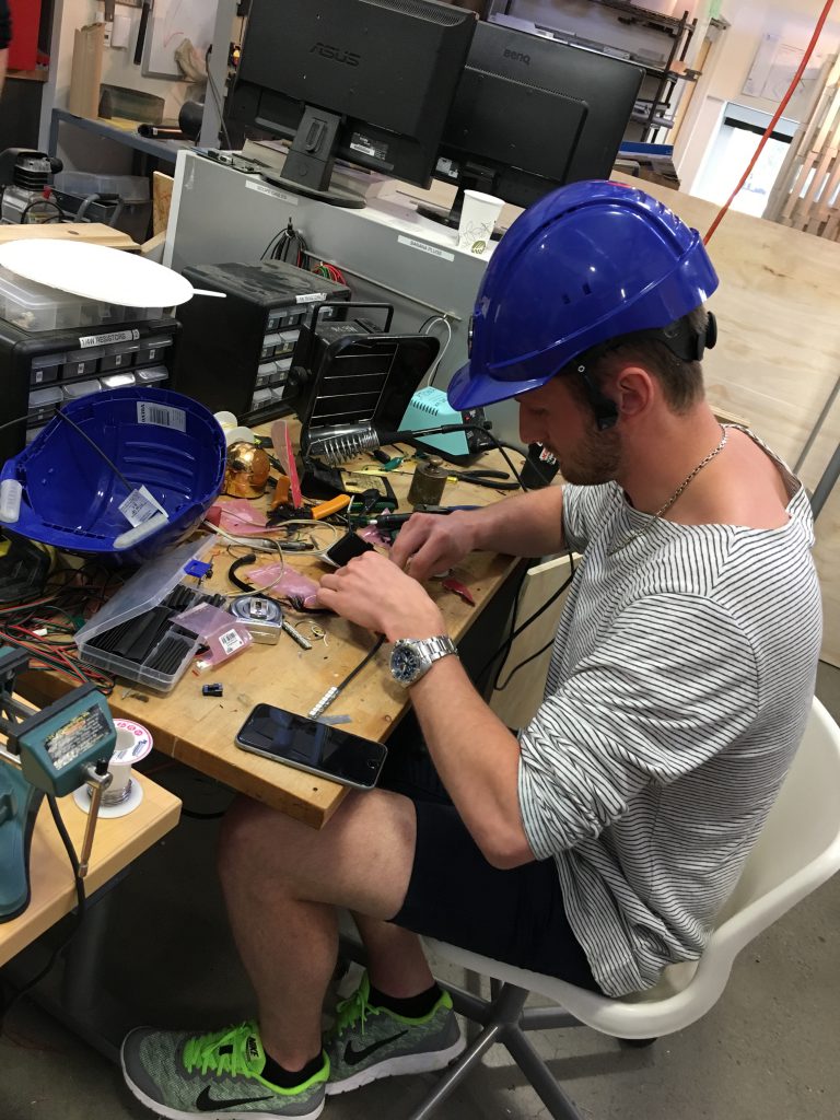 David Winqvist soldering the prototype.