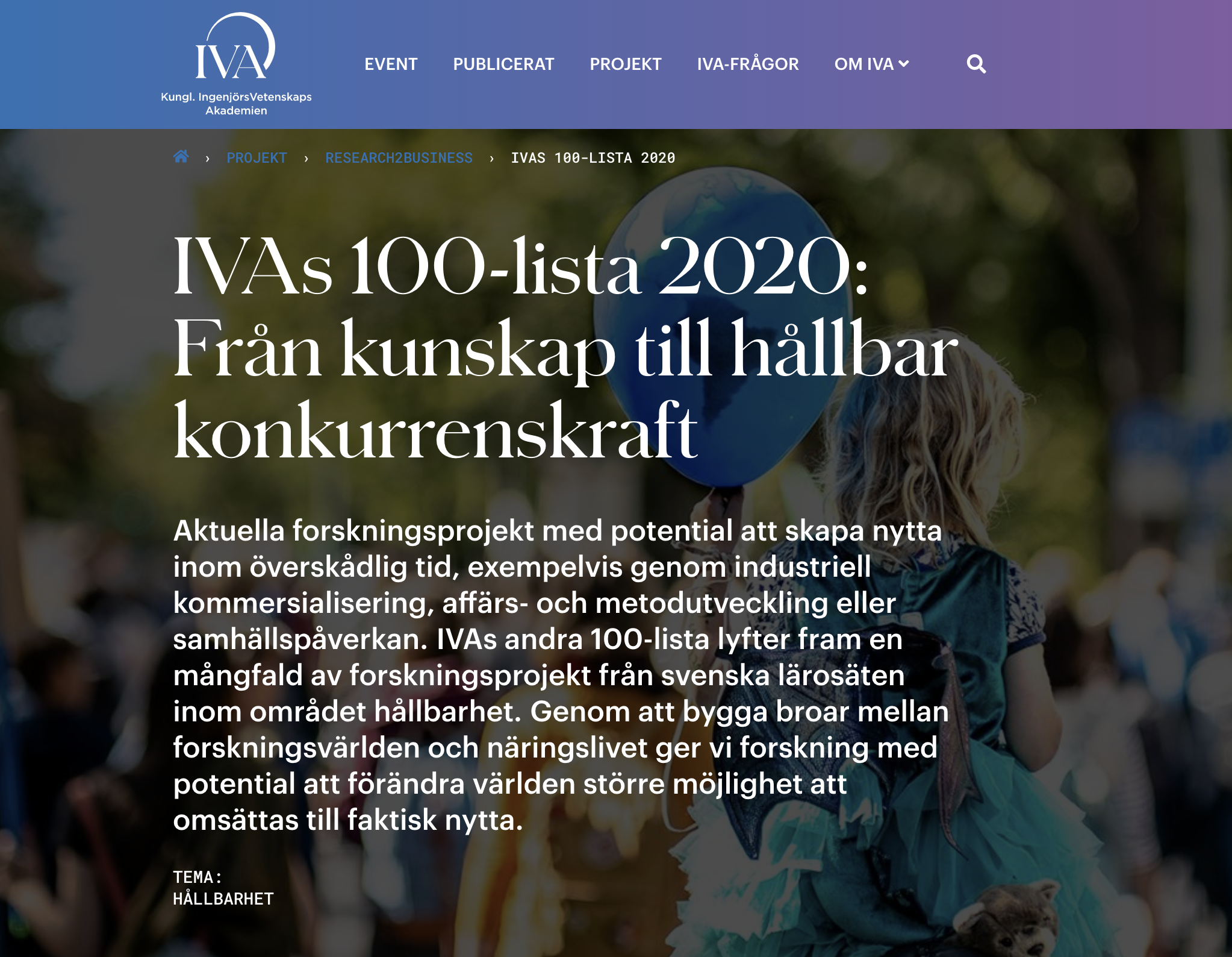 Produktutvecklingsforskningen med på IVA’s 100-lista 2020!