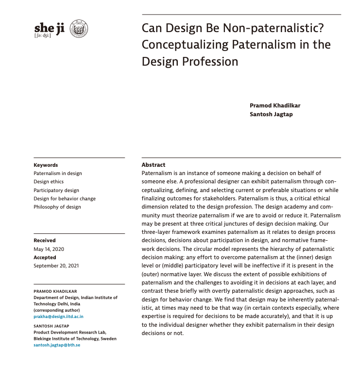 Can Design Be Non-paternalistic? Conceptualizing Paternalism in the Design Profession