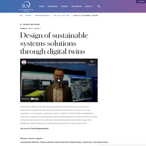 Digital Twin research on IVA 100 list for 2022